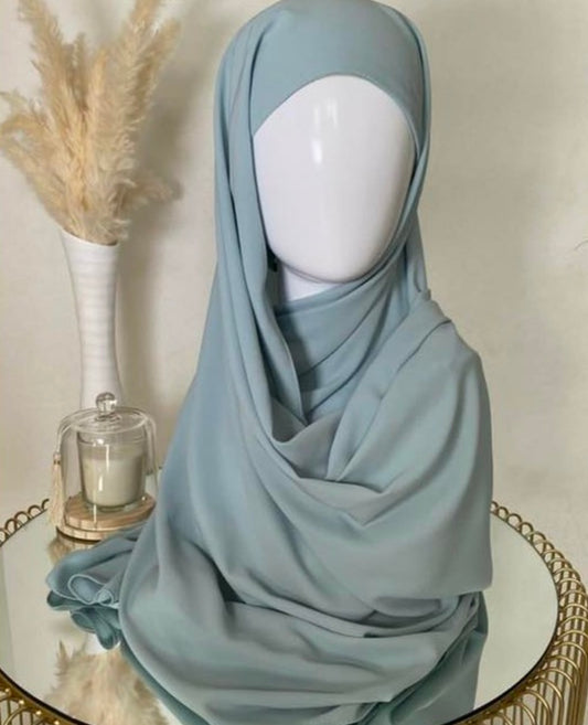Hijab à enfiler en Soie de Médine - Bleu azurin -