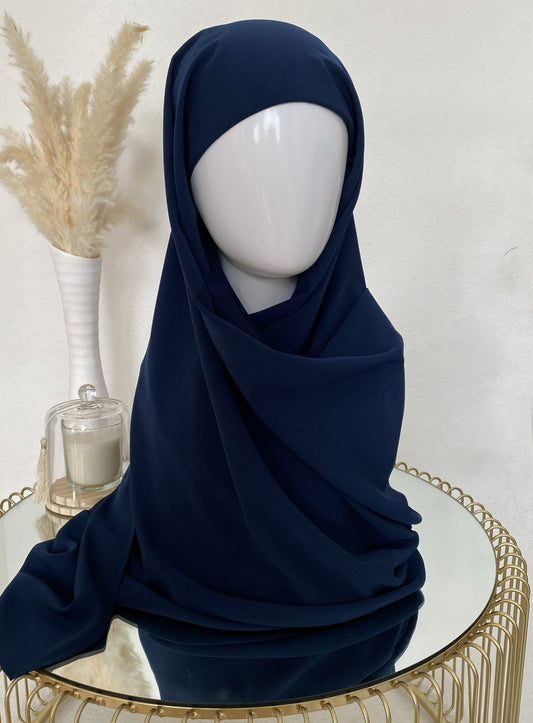 Hijab à enfiler en Soie de Médine - Bleu marine -
