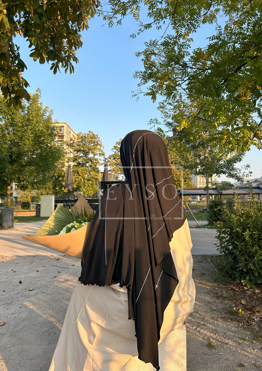 Hijab SEDEF Jersey Premium Luxe à Strass et Frisé - Noir - 49