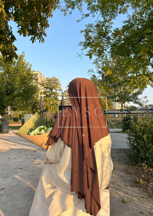 Hijab SEDEF Jersey Premium Luxe à Strass et Frisé - Chocolat - 50