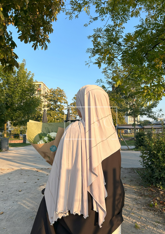 Hijab SEDEF Jersey Premium Luxe à Strass et Frisé - Beige - 53