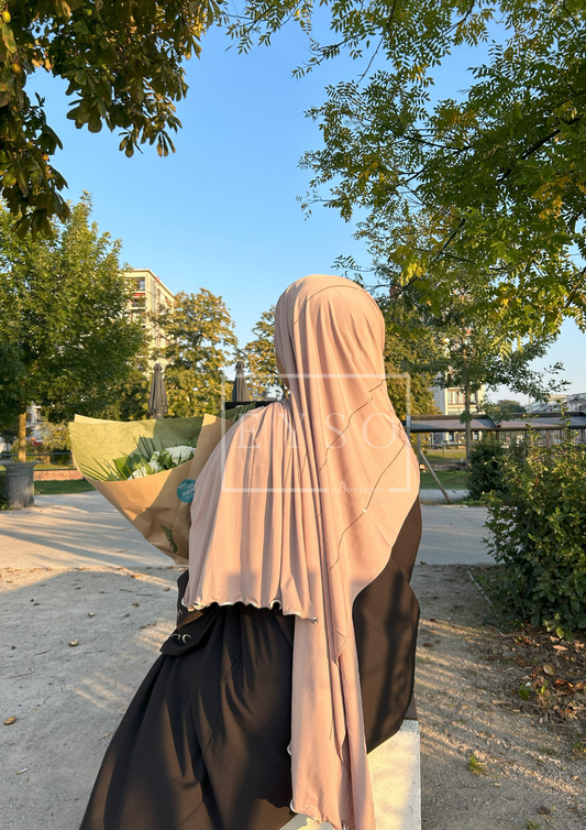Hijab SEDEF Jersey Premium Luxe à Strass et Frisé - Marron Rosé - 54