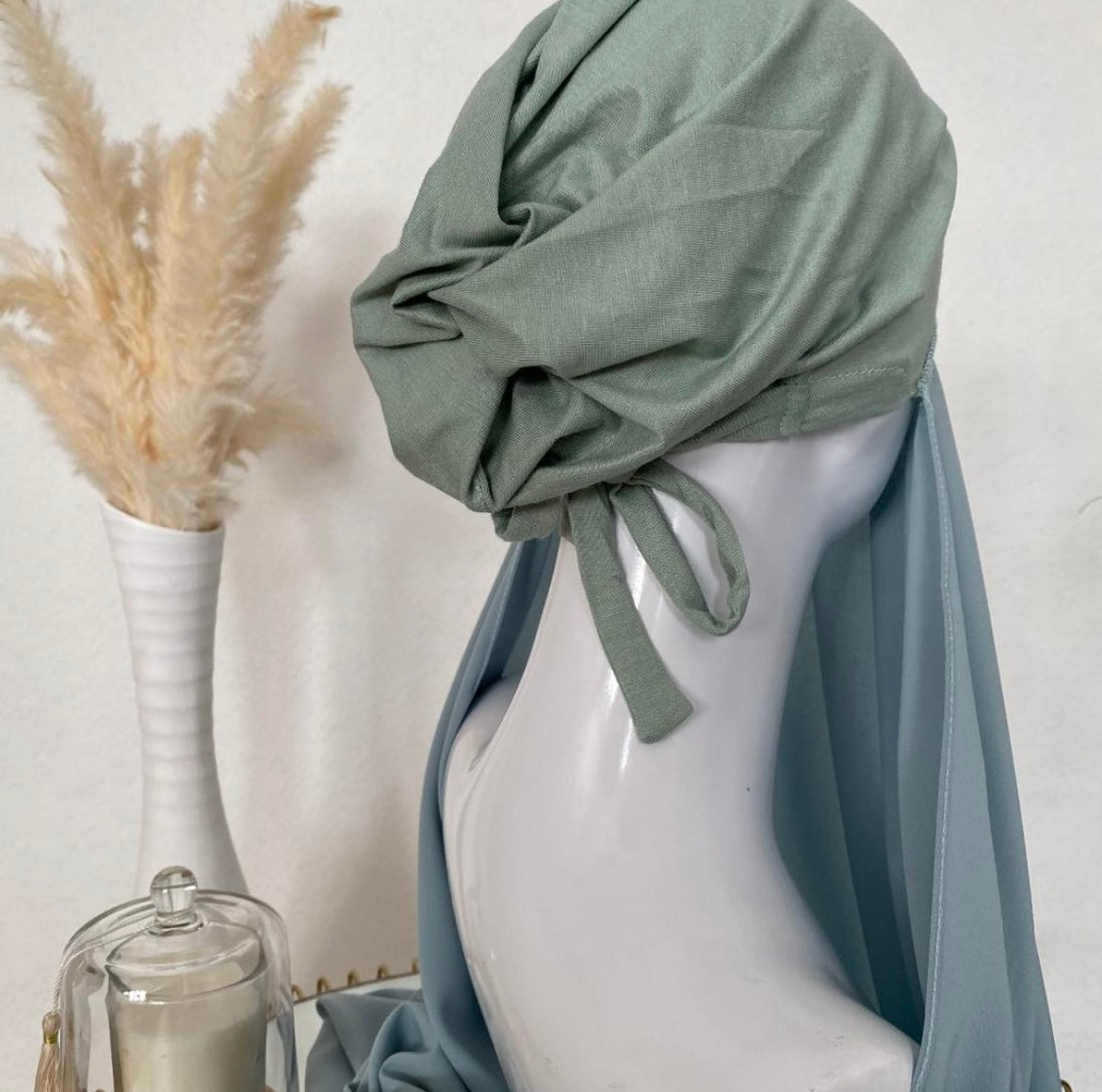 Hijab à enfiler en Soie de Médine - Bleu azurin -
