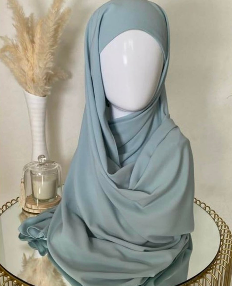 Hijab à enfiler en Soie de Médine - Bleu azurin -